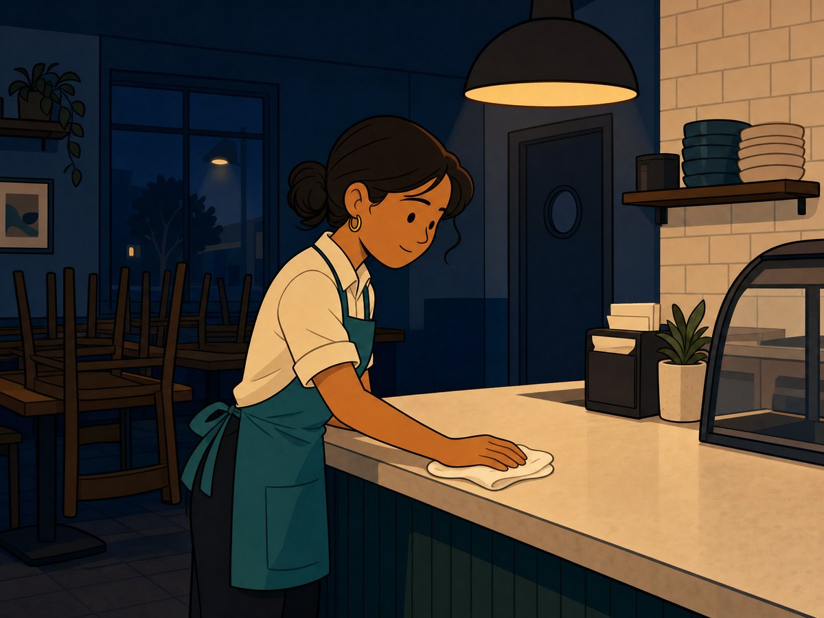 Maria closing the store alone late at night